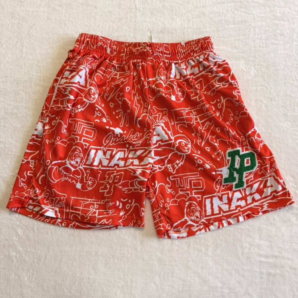 Inaka Power Shorts Mens M Athletic Orange Graphic Print Elastic Waist Basketball
